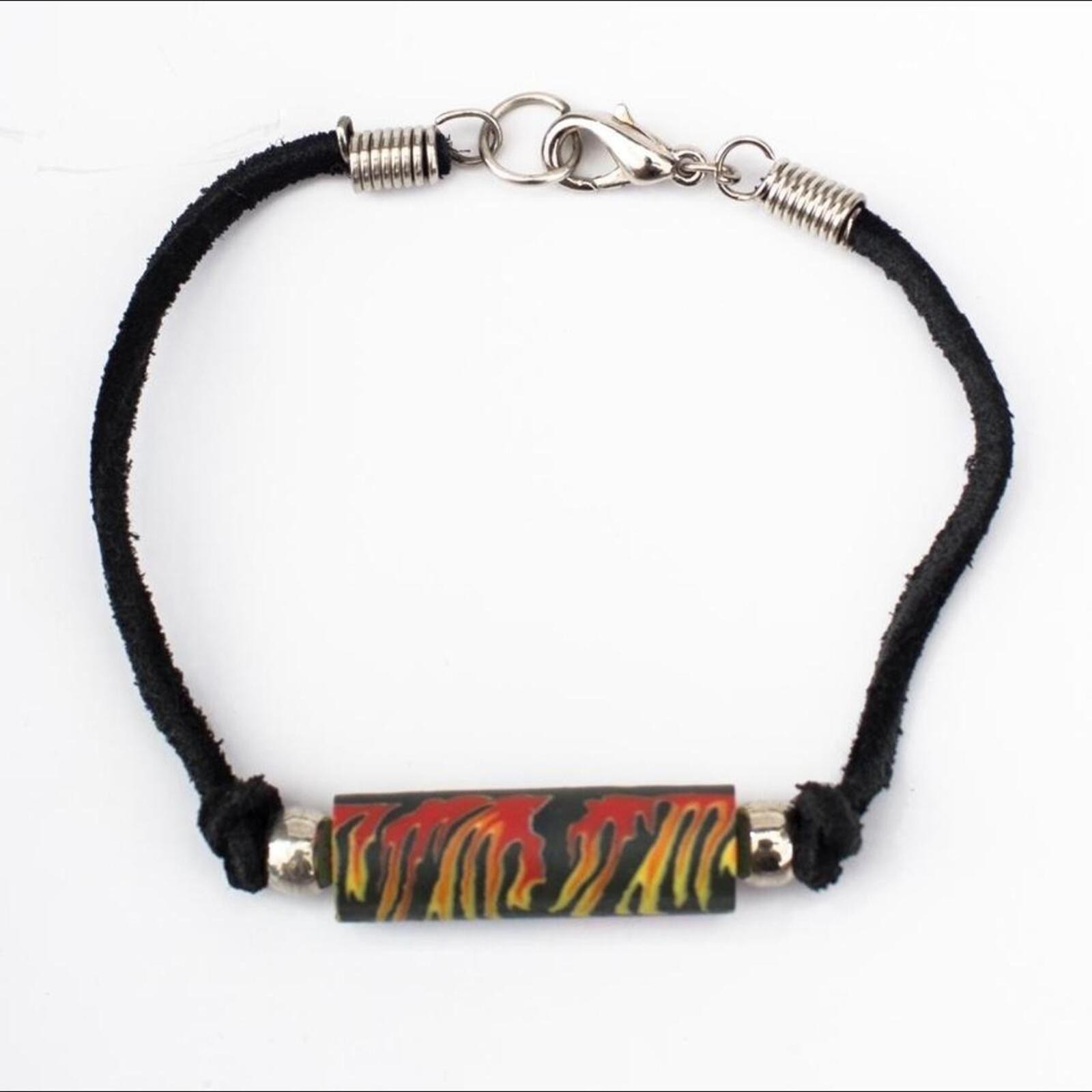 90s Flame Bead Bracelet Black Red Yellow Chrome Lobster Clasp Punk Skater