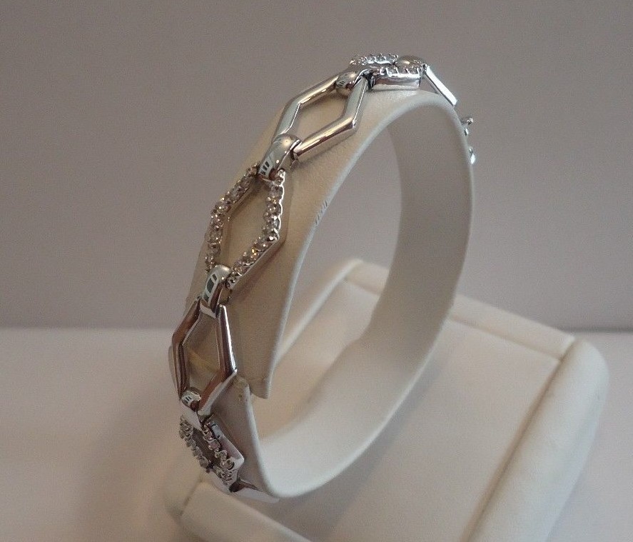 925 STERLING SILVER MARQUI SHAPE BRACELET 1.50ct LAB CREATED DIAMOND/ 7 1/2 ”
