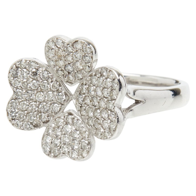 AUTHENTIC Clover motifRing ring K18WG white gold #13(JP Size) Women