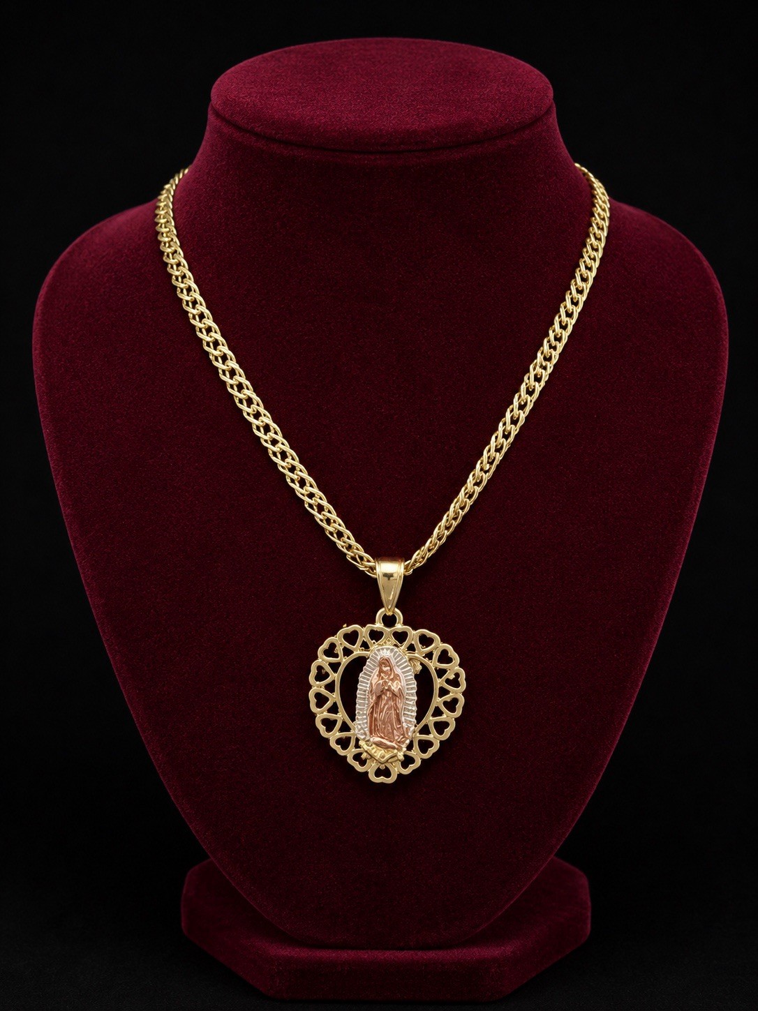 Gold plated none tarnished Cuban Link Chain Round Religious Necklace