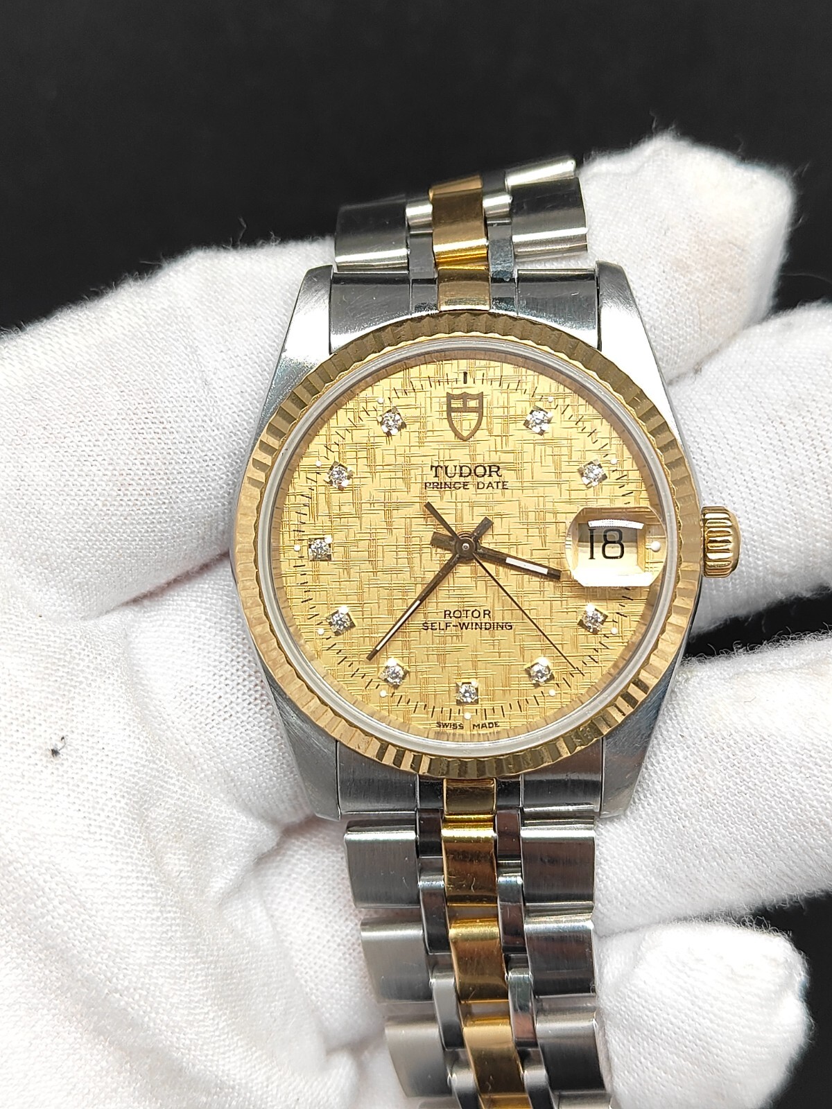 18K GOLD TUDOR 74033 DIAMONDS PRINCE OSYTERDATE SWISS 2824 AUTOMATIC MEN WATCH