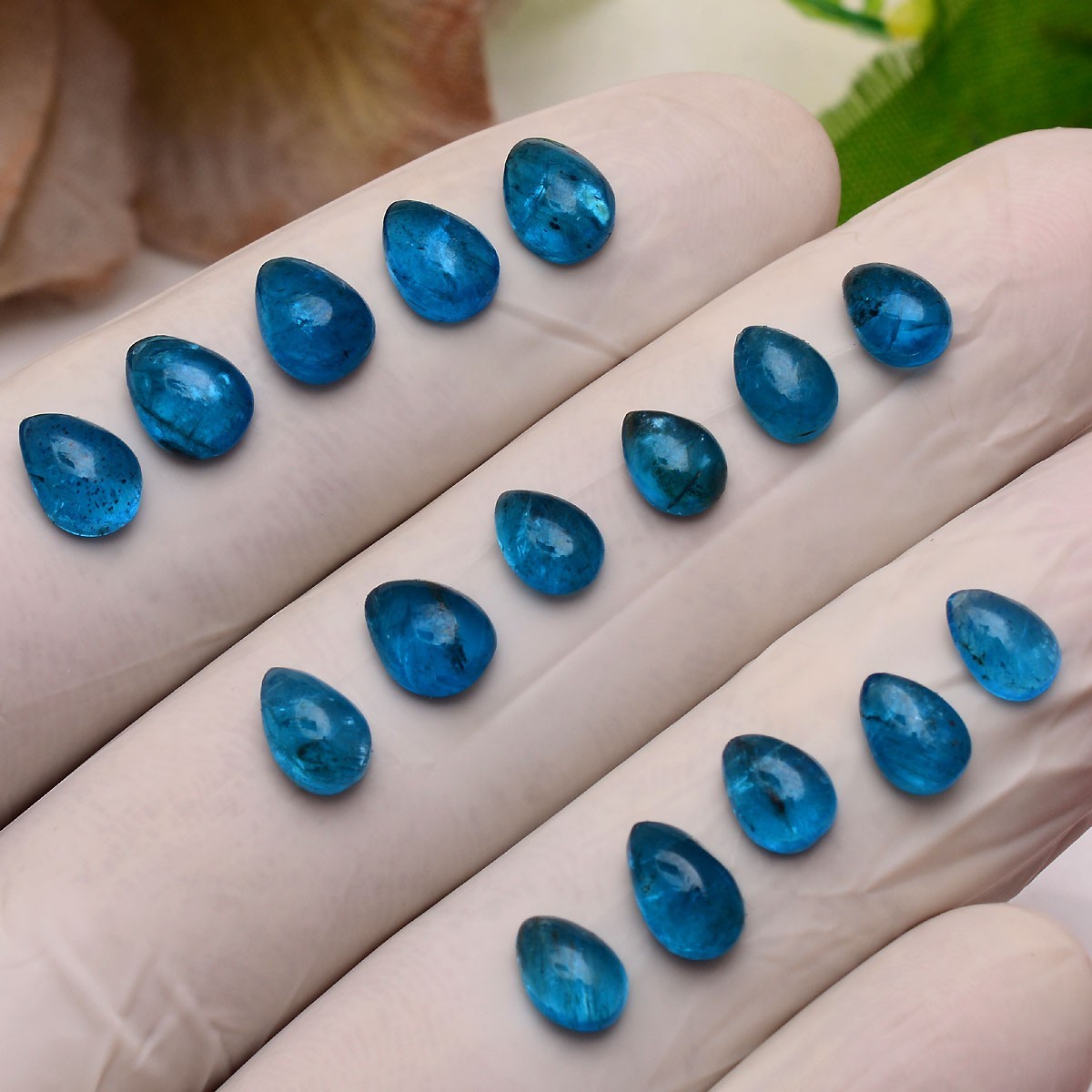 Set 15 Pcs Natural Apatite Untreated 7mm-8mm Pear Stunning Loose Gemstones Lot