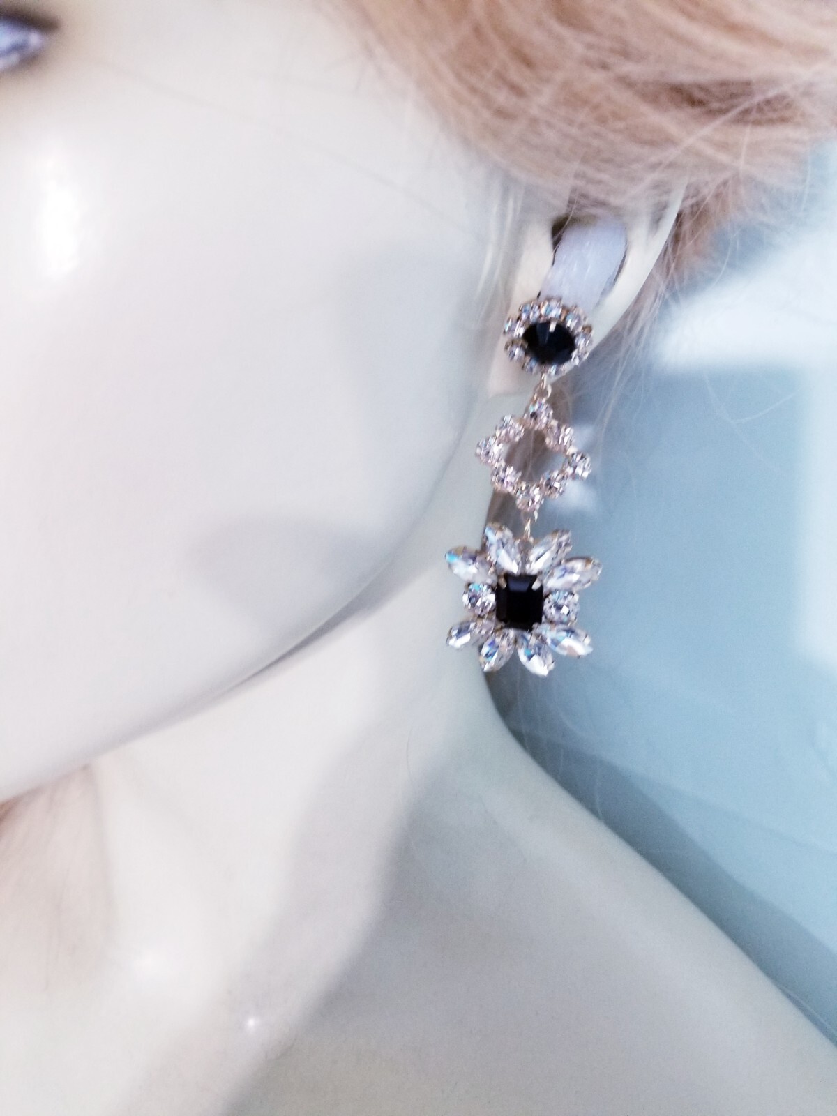 Bridesmaid Drop Dangle Chandelier Earrings 2.8 in Black Rhinestone Pageant Prom