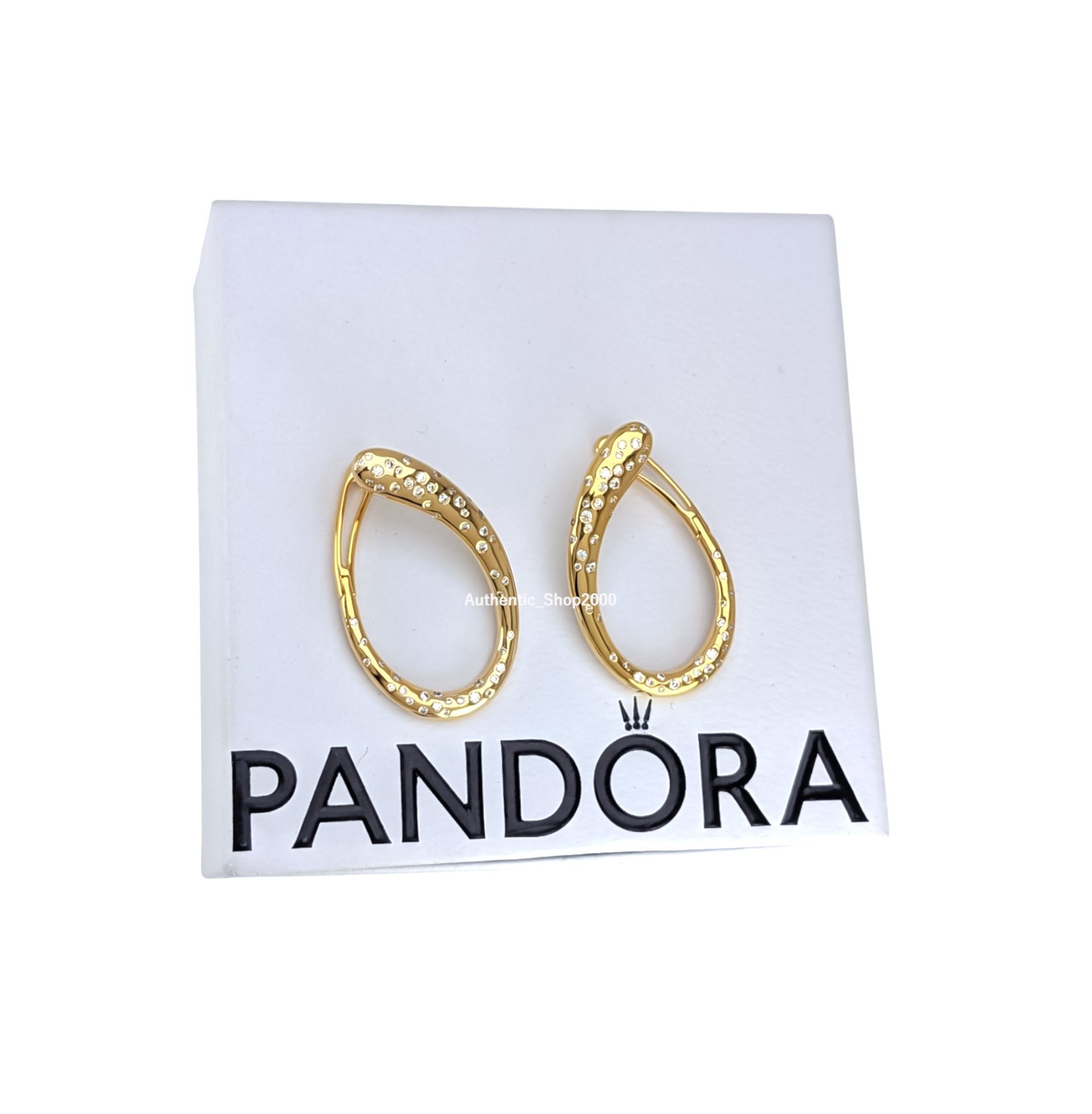 NEW 100% Authentic PANDORA 14K P Shaped Sparkle Stones Hoop Earrings 264660C01