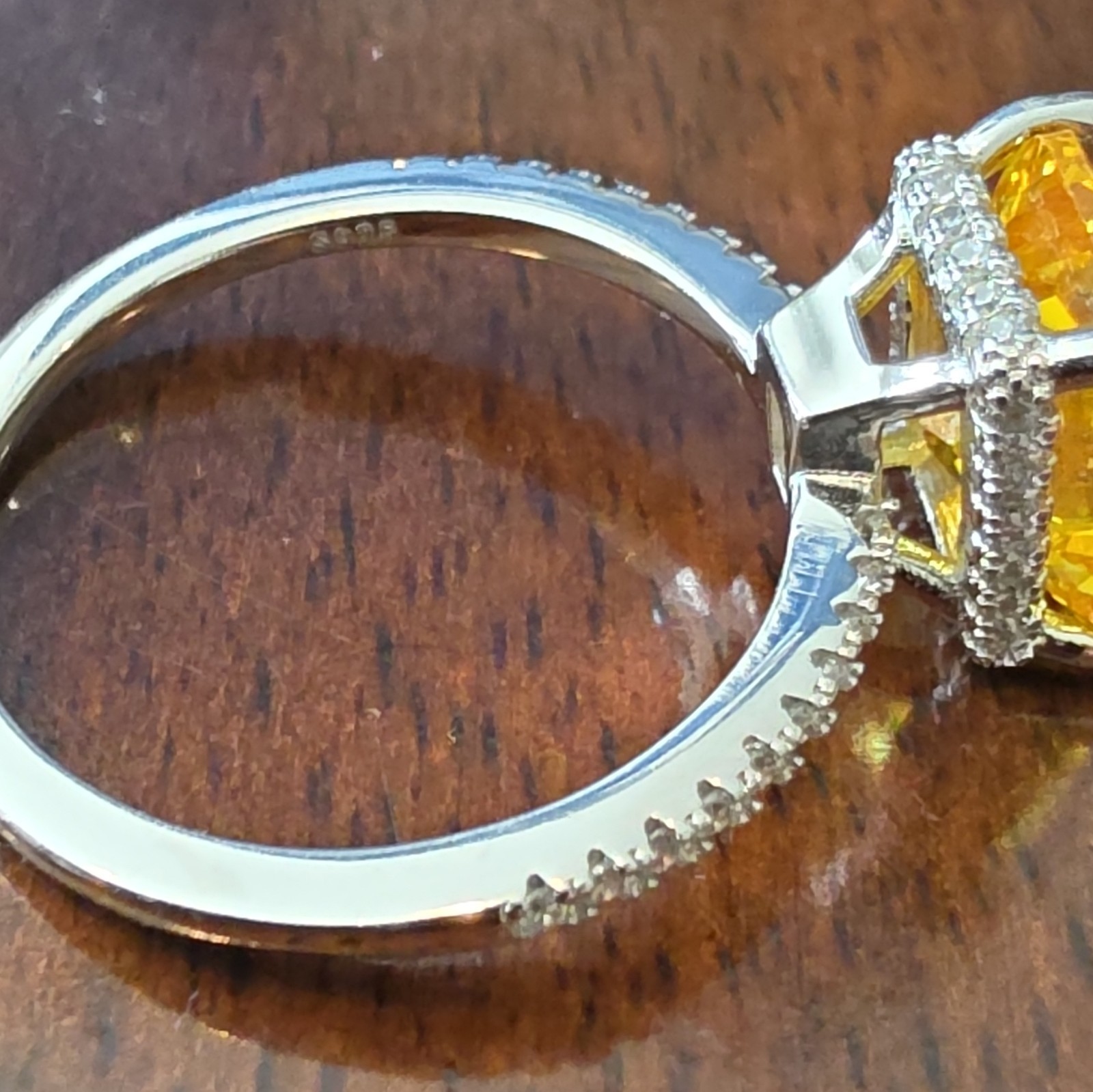 925 Sterling Silver Emerald Cut Lab-Created Yellow Gemstone Ring Sz 7 UGI