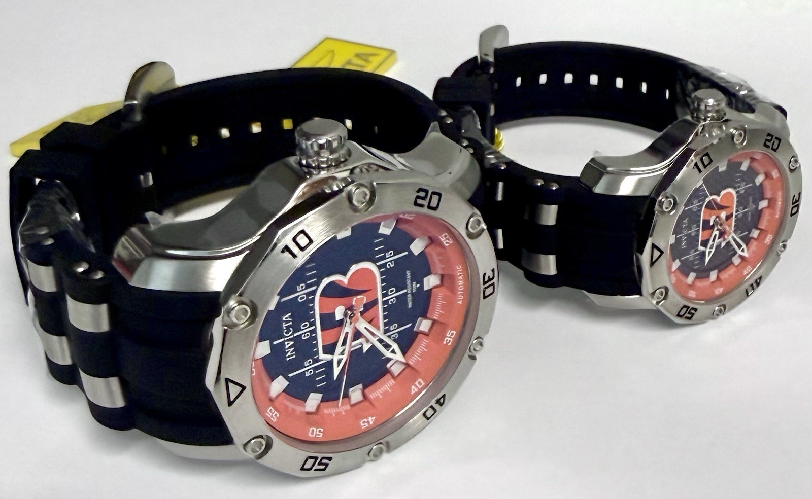 50mm & 38mm Auto His & Hers BENGALS-NFL| Black Football Field Dial Invicta Watch