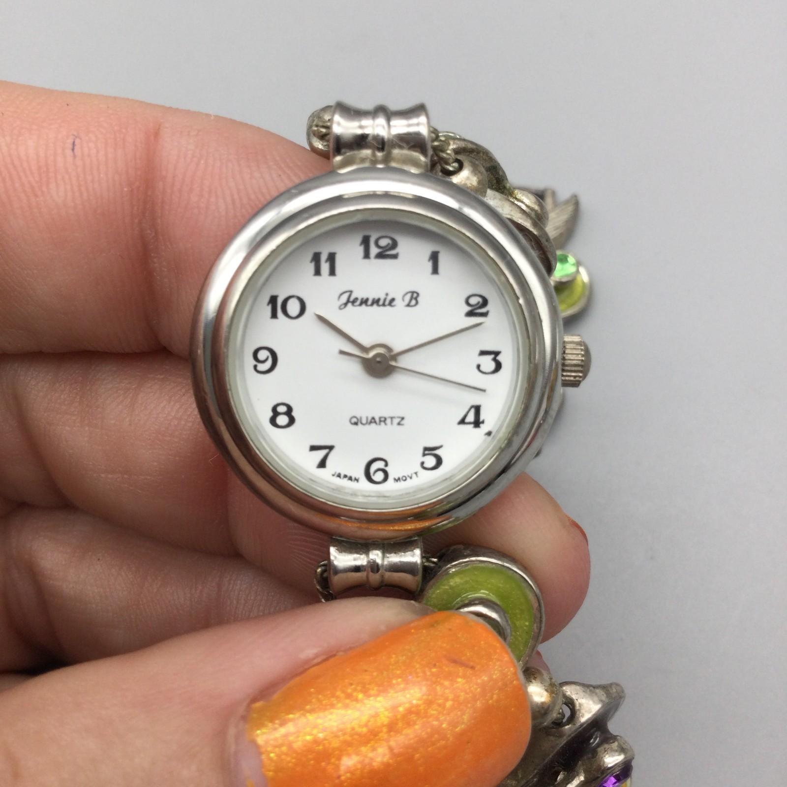 Vtg Jennie B Beach Watch Womens 23mm Slide Charm Bracelet New Battery 7.5″