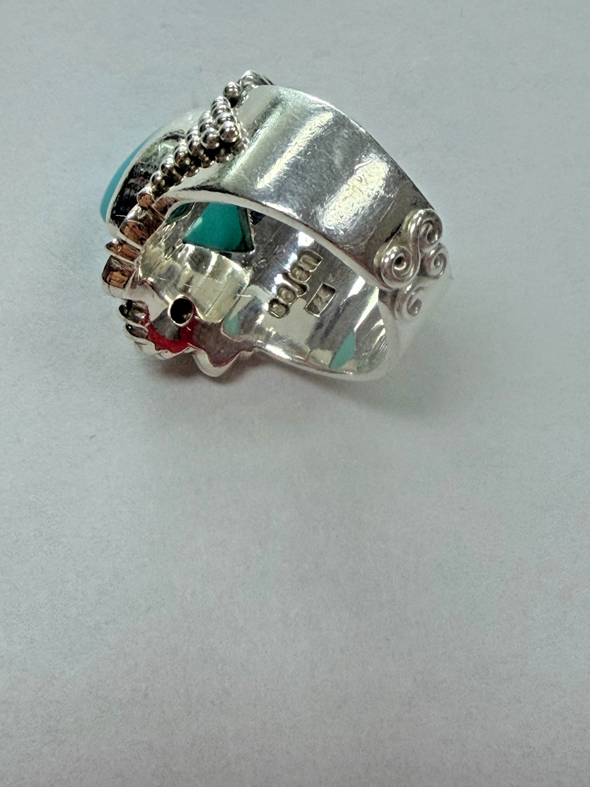 Sajen Silver Ring (Size 9) with Sea Blue Chalcedony Stone [076DUW]