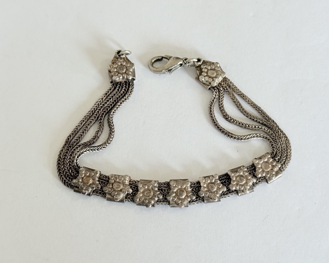 Vintage Turkish Foxtail Multi Strands Chain Sterling Silver 925 Link Bracelet