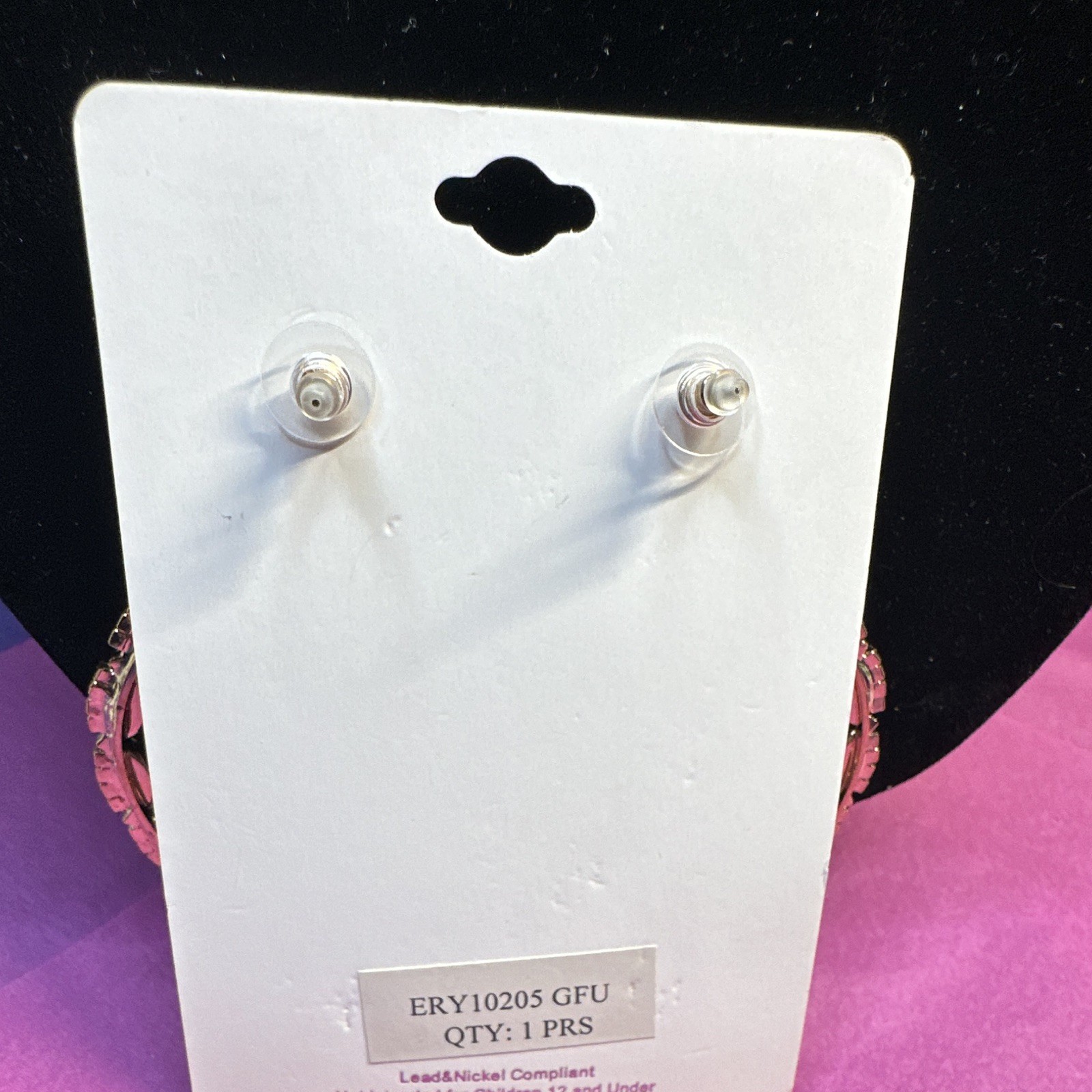 Sophia Collection Pink Crystal Hoop Dangle Earrings Butterfly Back Nickel-Free