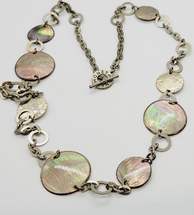 Monet Necklace Gold Tone Abalone Shell Long Vintage 37 in