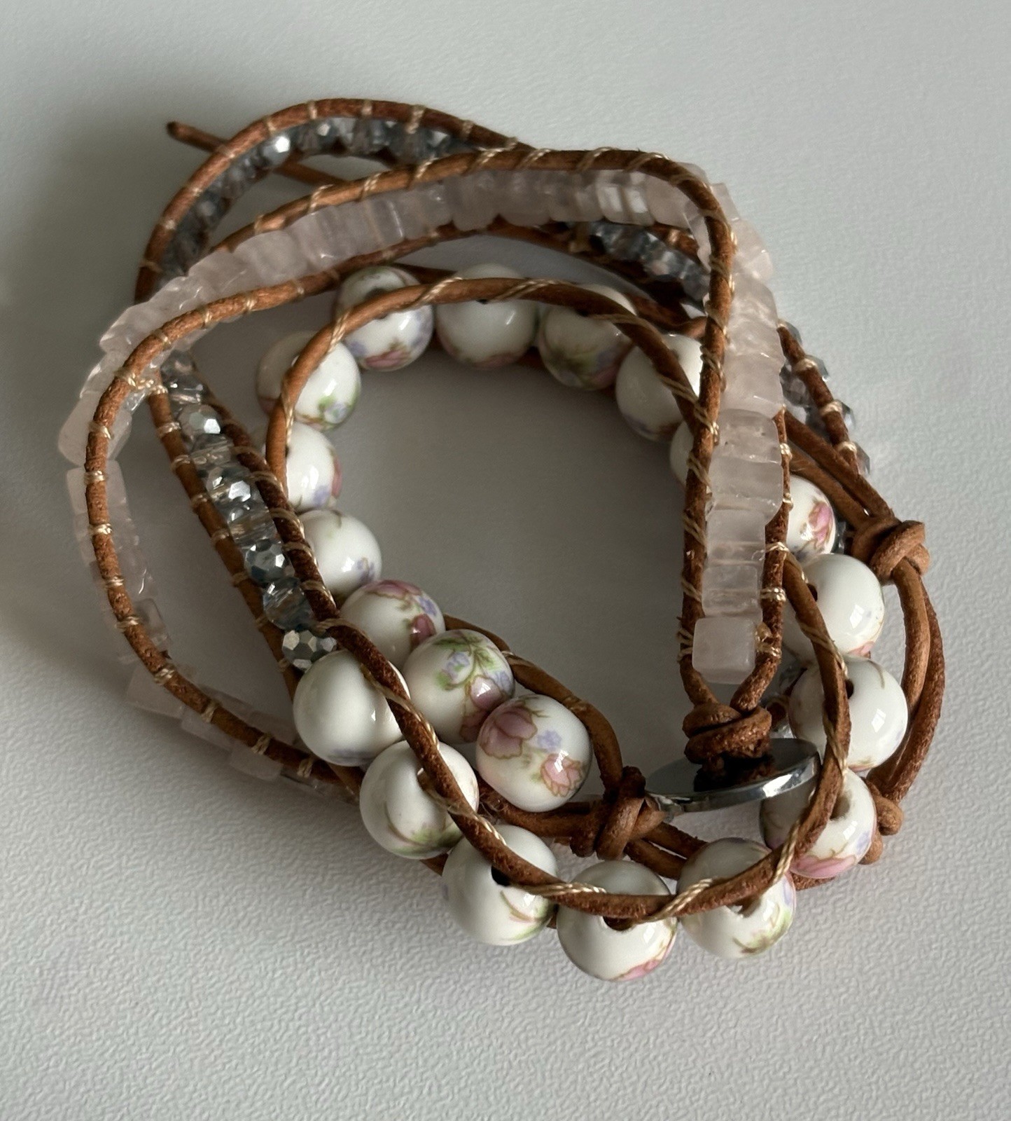 VICTORIA EMERSON WRAP BRACELET Lot Pearl Stones Crystal Shell Mixed Materials