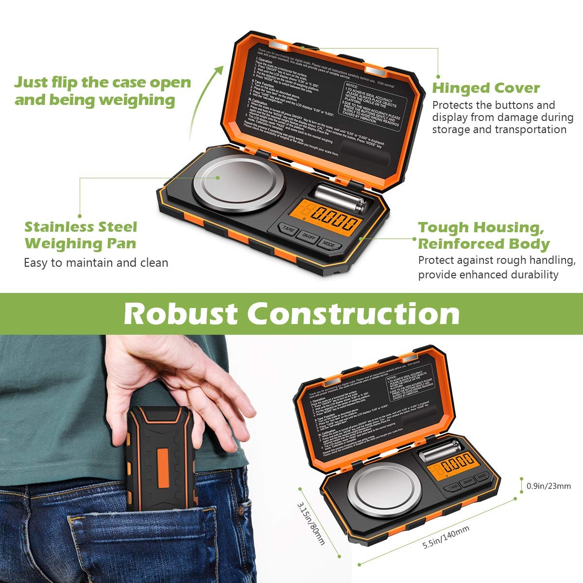 High Precision Orange Digital Jewelry Scale 50g Compact Portable Tare Function