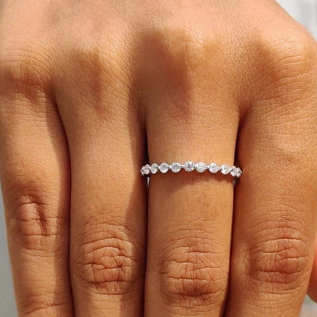 1.50CTW Round Cut Natural Diamond 14K White Gold Eternity Band Proposal Ring