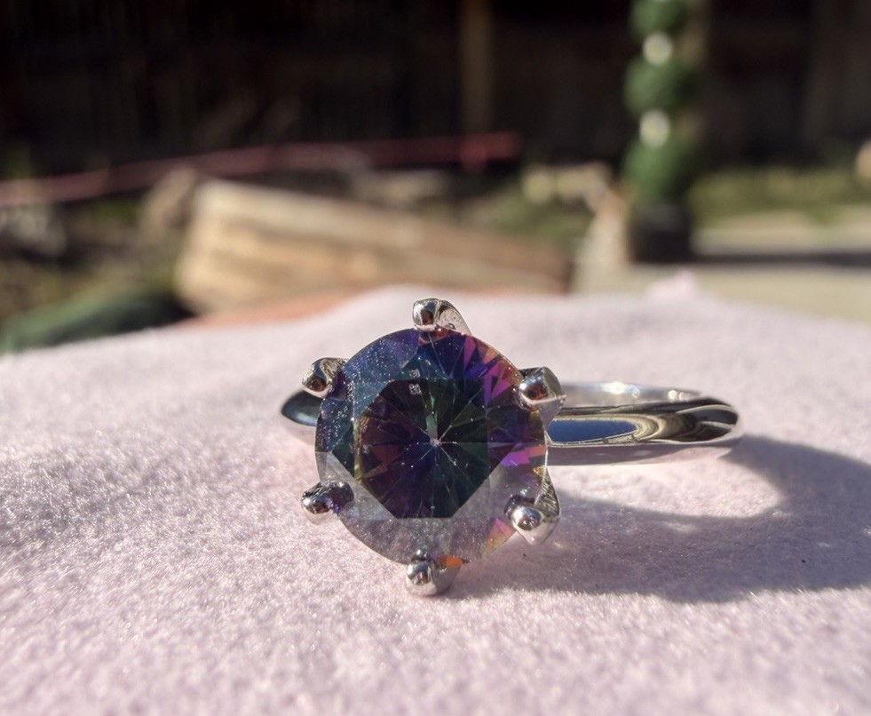 Sterling Silver mystic topaz (8.8×8.7mm) Round ring size 7