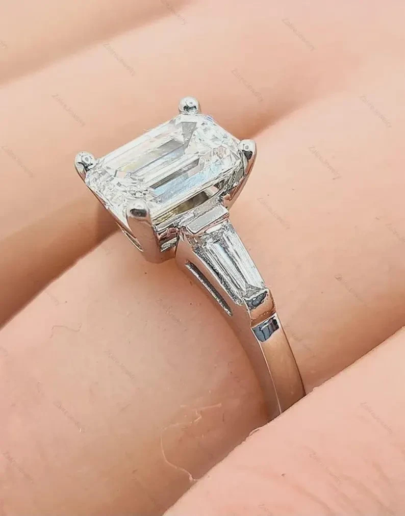 3 Ct Emerald F/VS1 Lab Grown Diamond Women Engagement Gift Ring 14K White Gold