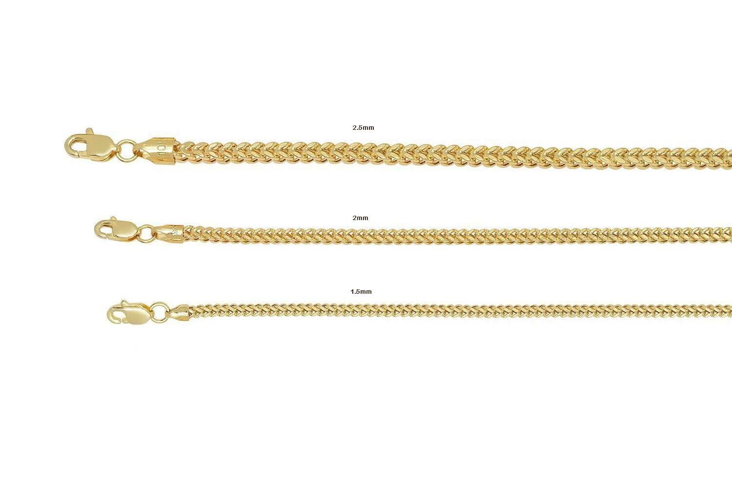 Brand New 10k Yellow Gold Franco Chain 1.5mm-2.5mm Necklace 16″-30″ Hollow