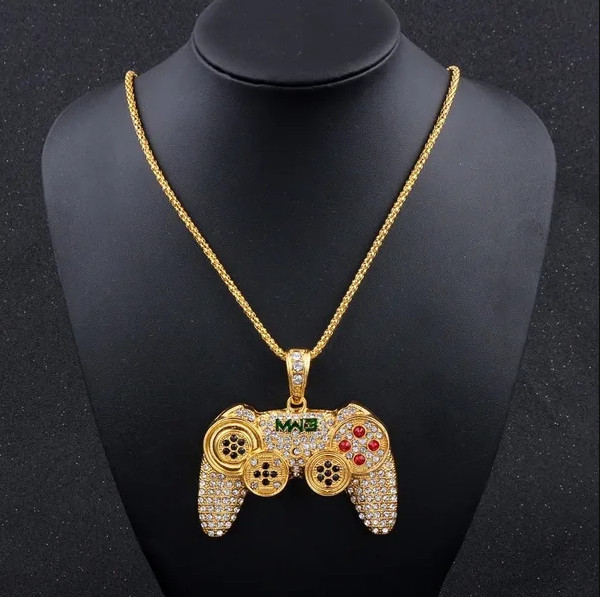 Iced Gold Gaming Controller Necklace, Video Game, XBOX PS2 PS3 PS4 PS5