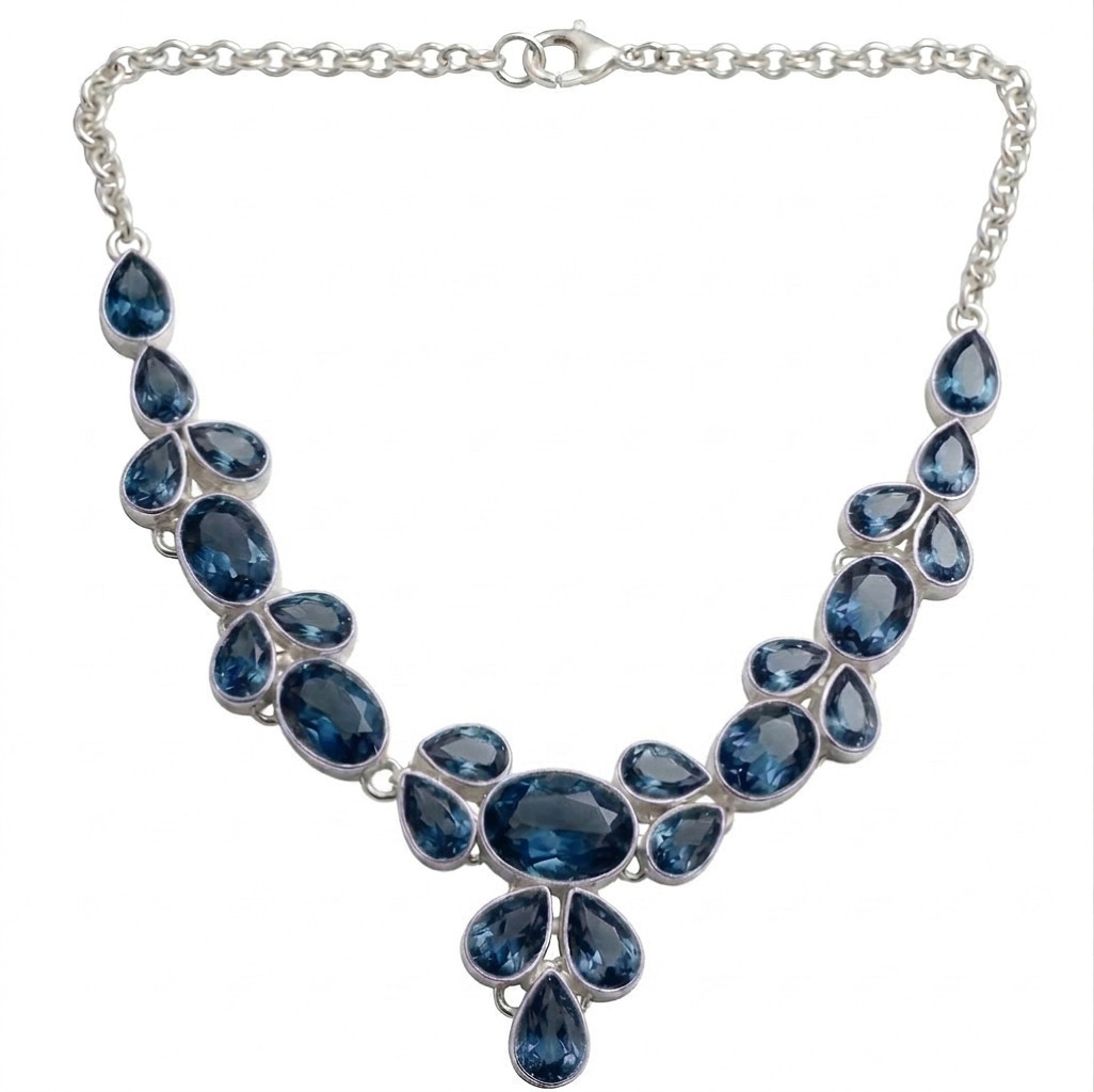 London Blue Topaz Gemstone 925 Sterling Silver Jewelry Necklace Size-17-18″