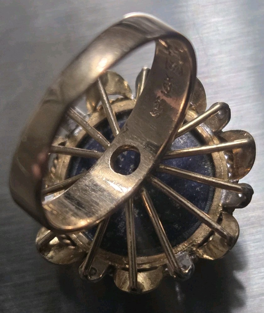 VINTAGE 14K LAPIS LAZULI & DIAMOND ESTATE RING 5-1/2 YCM 7.12 GRAMS
