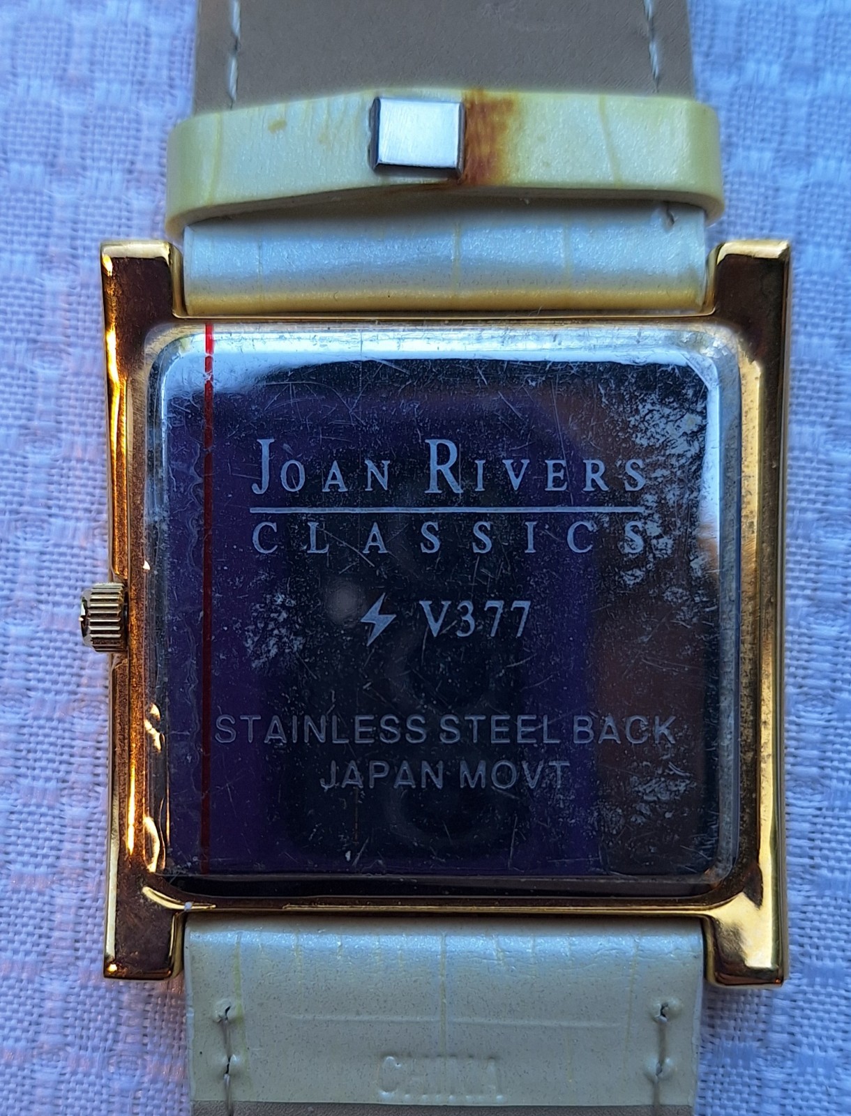 Joan Rivers Classics Women’s Watch V377 Rhinestone Quartz White Band Gold Tones