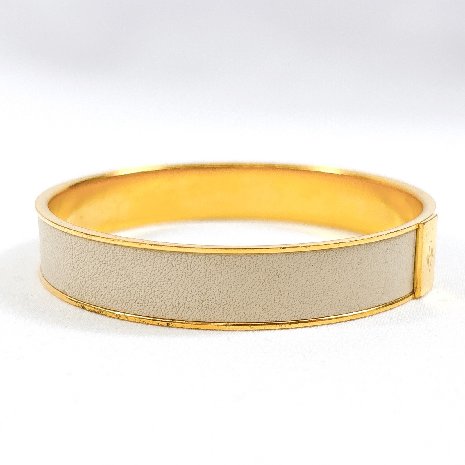 HERMES Enamel Bangle Bracelet H Logo White Authentic size S accessory JAPAN