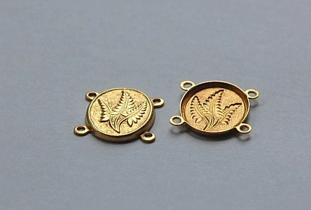 Raw Brass Fern or Leaf 4 Loop Connector Pendant mtl086
