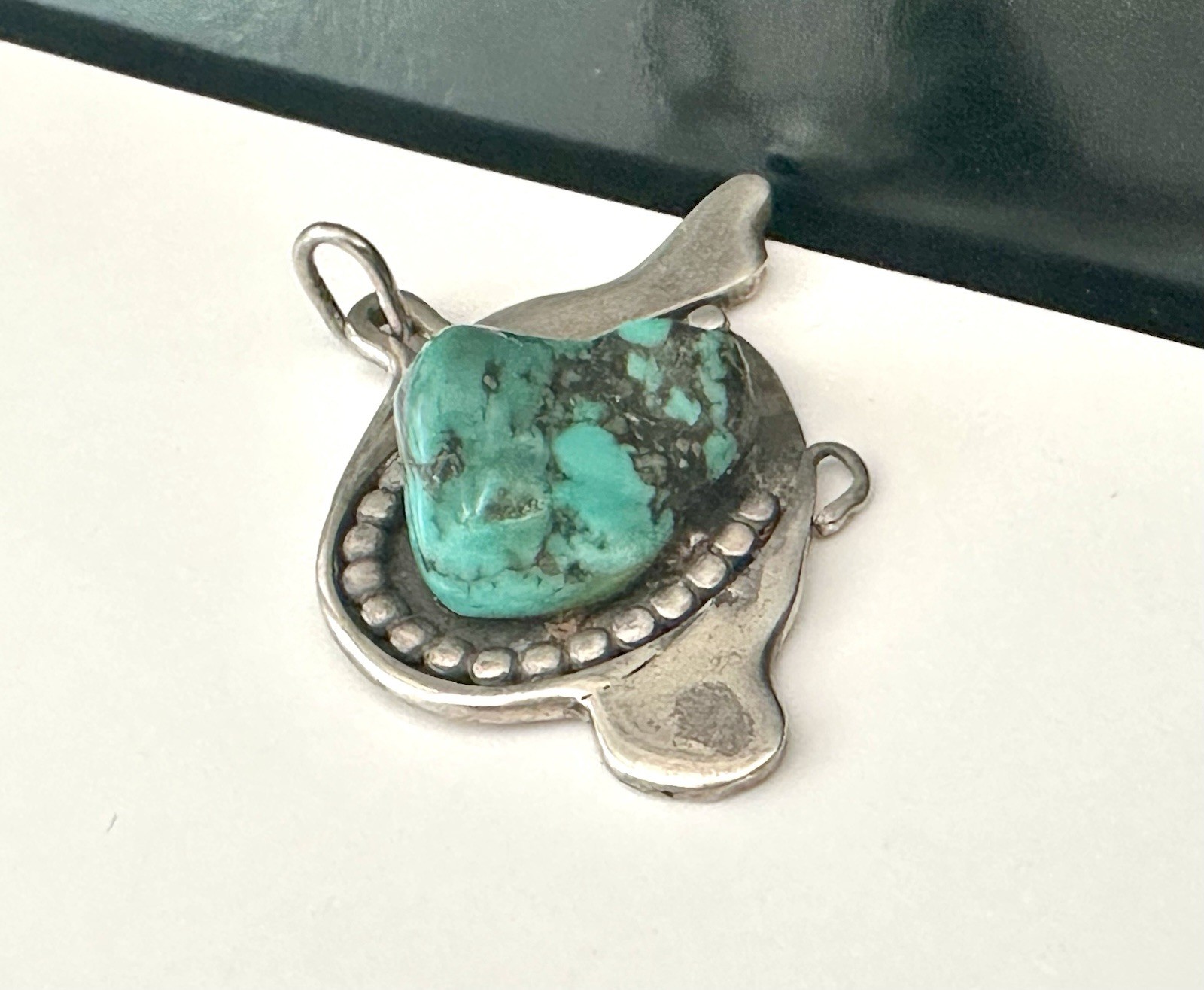 Sterling Silver 925 Abstract Turquoise Vintage Modernist Retro Pendant Handmade