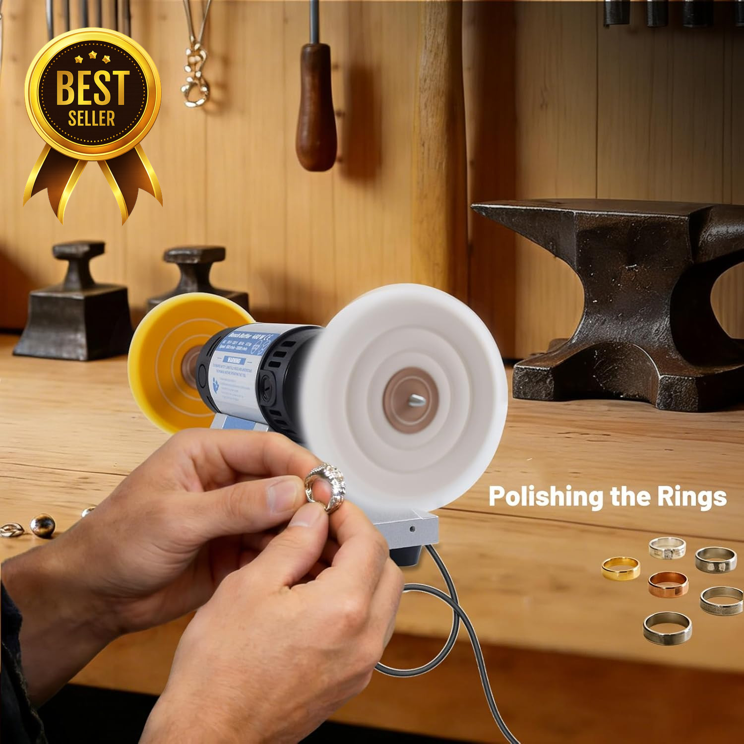 450W Jewelry Polisher Variable Speed Bench Buffer Kit with Wheels