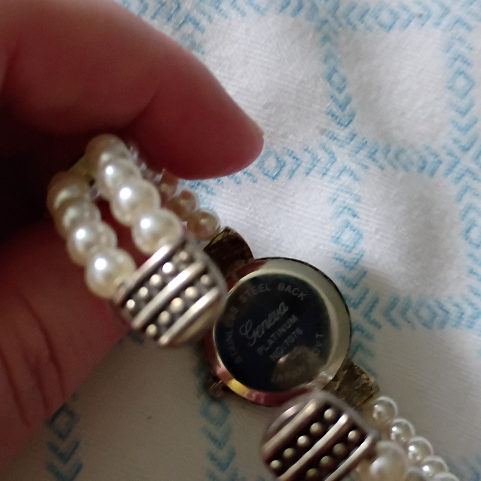 Geneva Platinum Women’s Dress Faux Pearl Bracelet Quartz Analog Watch Silver