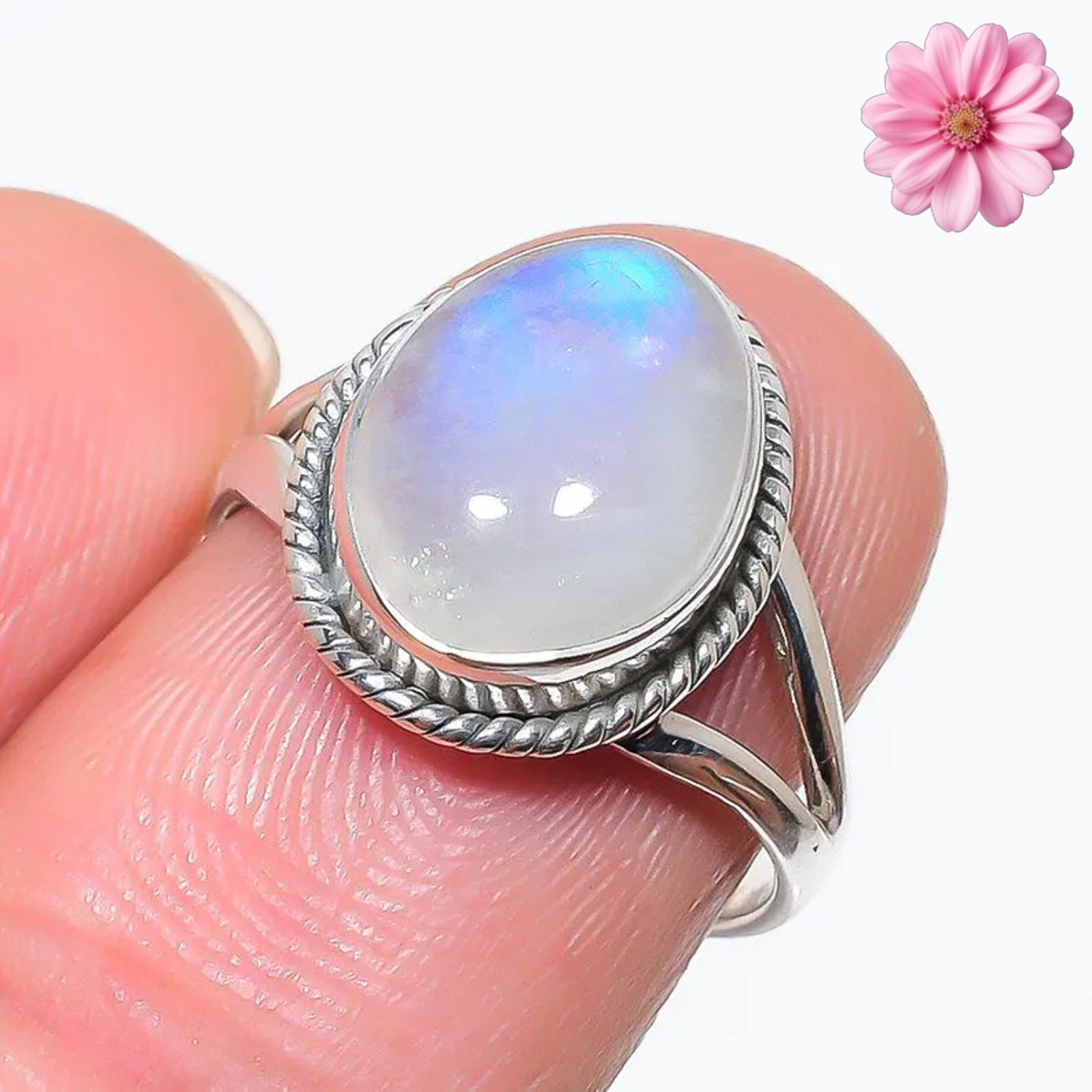 Rainbow Moonstone Gemstone 925 Sterling Silver Handmade Jewelry Ring Gift For