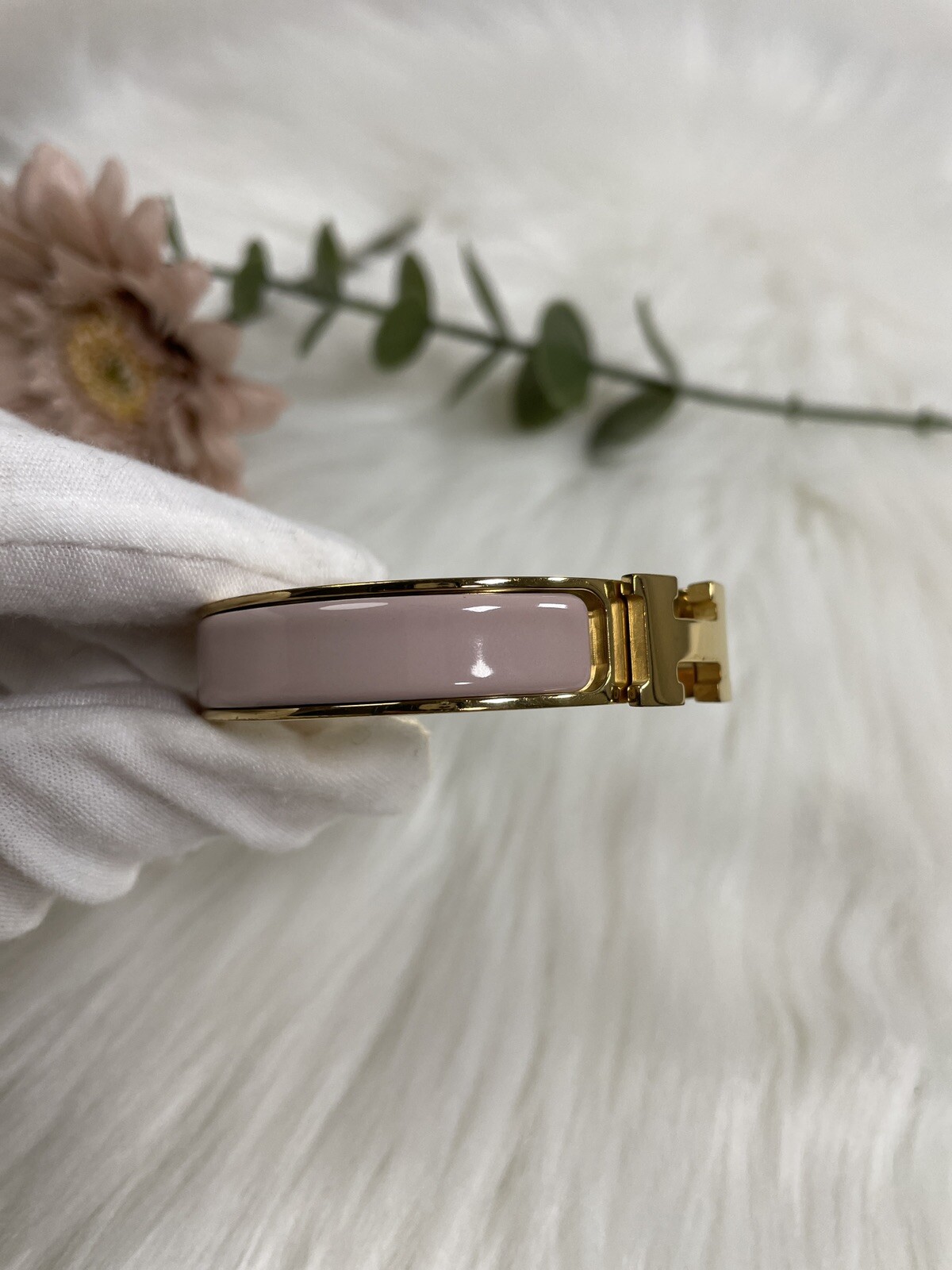 Hermes Click Clock H Logo Bracelet Pink Authen
