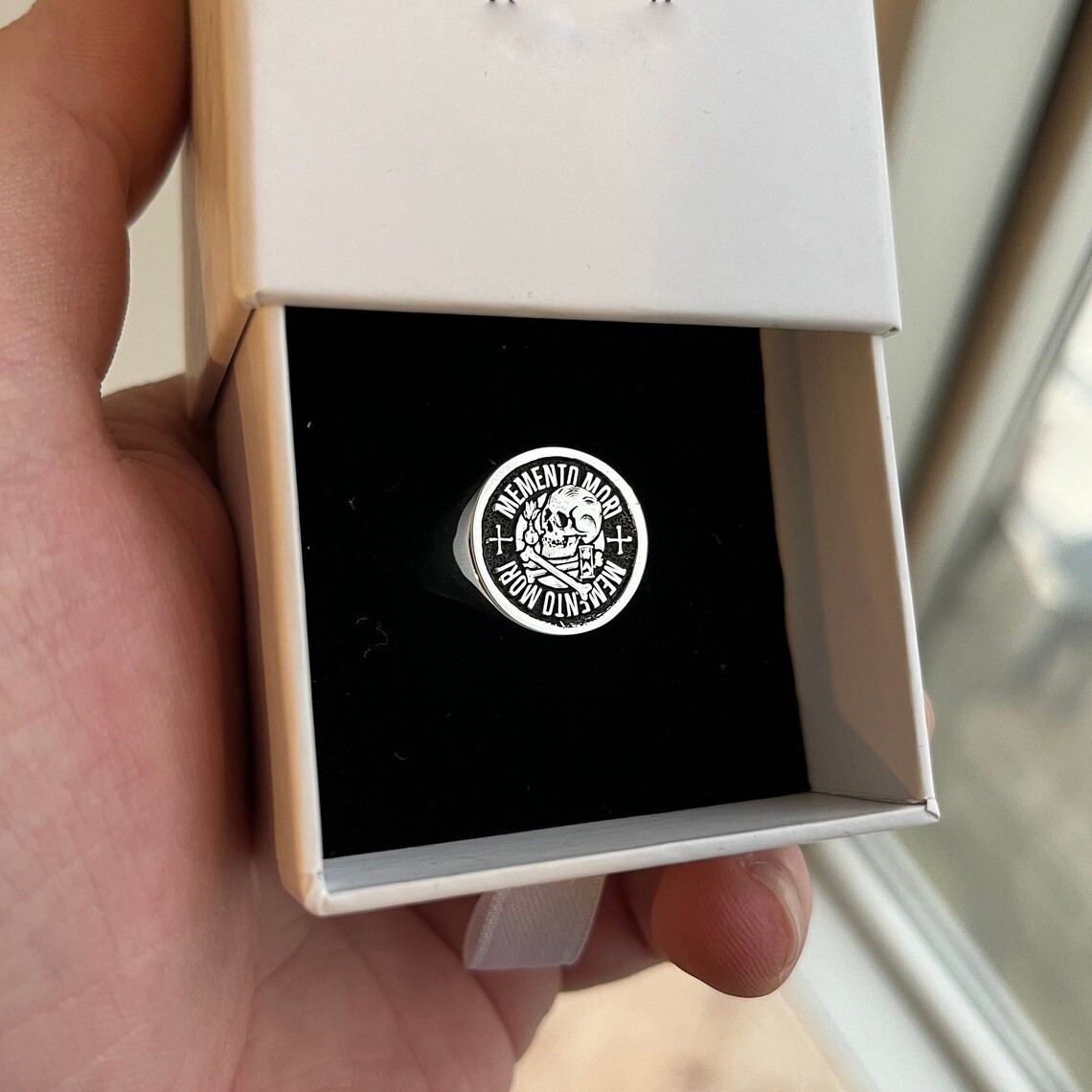 Memento Mori Signet Ring 925 Sterling Silver Handcrafted Ring US Duty Free