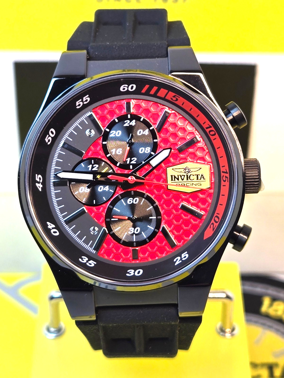Invicta Racing Mens Watch 44mm Black with Red Racing Dial NEW!