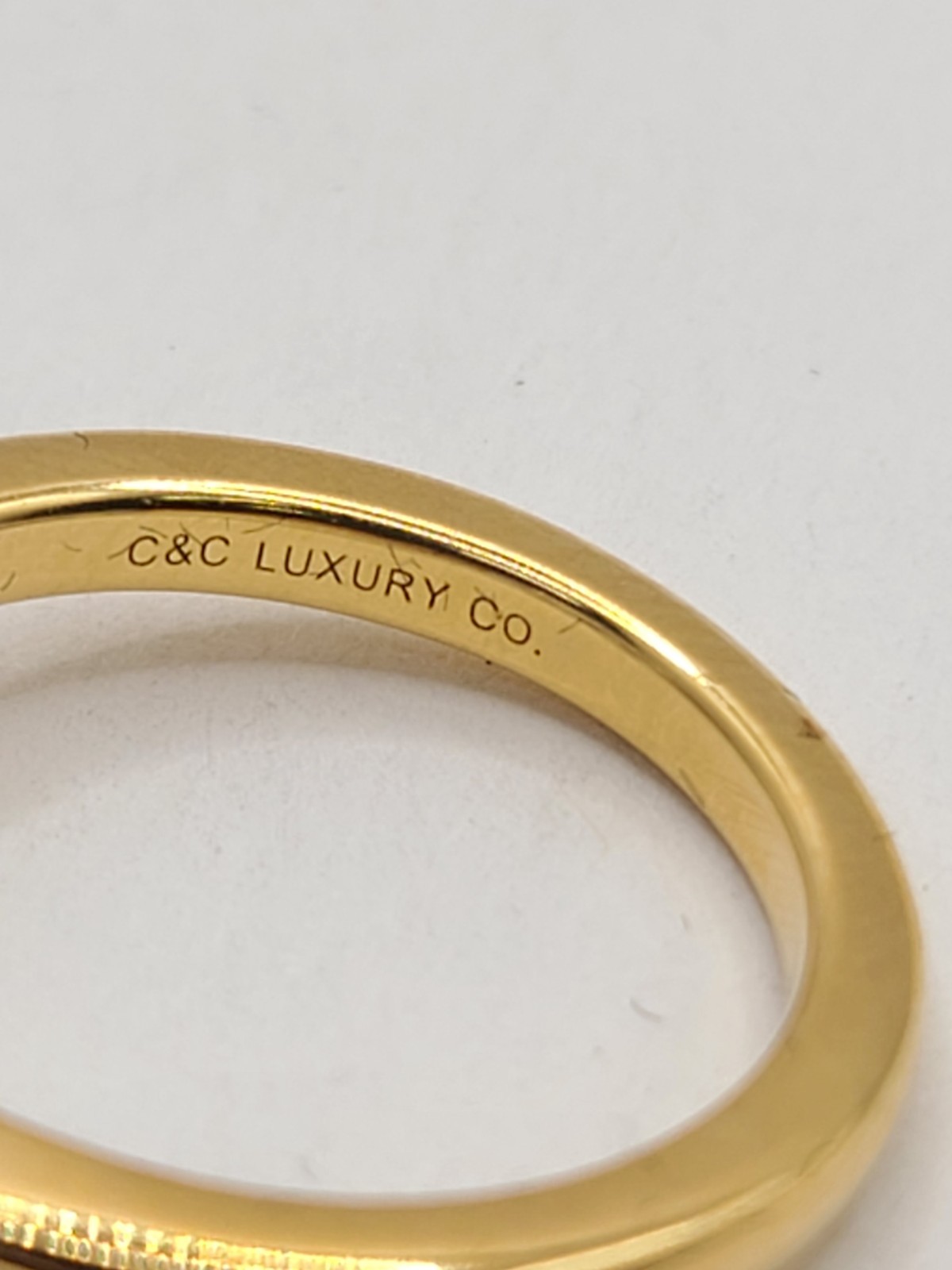 C&C LUXURY CO. THREE STONE RADIANT RING 18K GOLD OVER 925 SZ 4