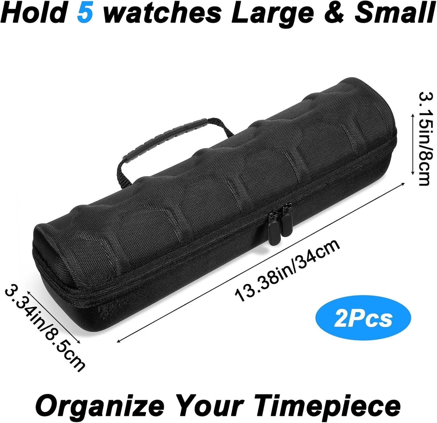 2 Pcs Men’s Watch Travel Case with 5 Slots & Soft Foam Pillows – Portable Black