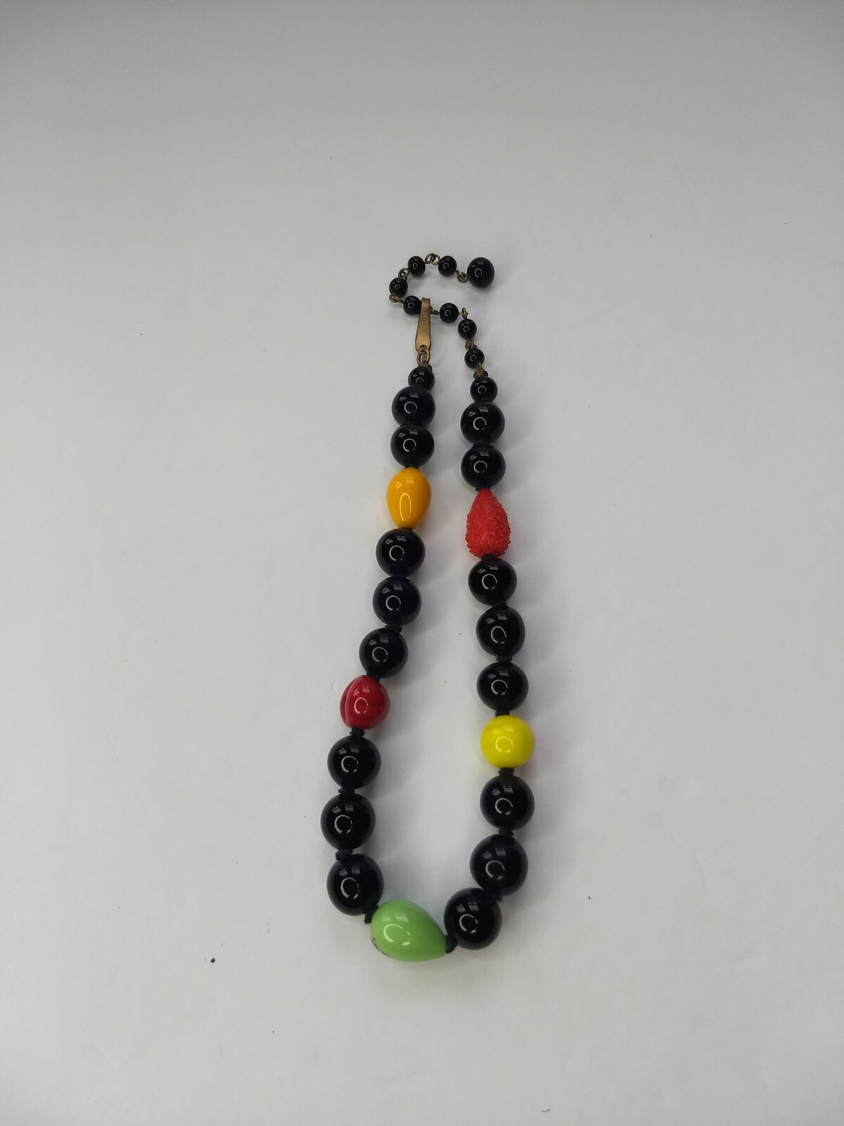Black Yellow Red Glass Bead Necklace Art to Wear Statement Adjustable length