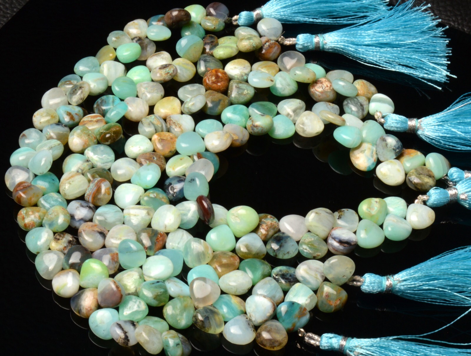 Green Peru Opal Gem 9.5 mm Size Smooth Heart Shape Beads 8″ Strand
