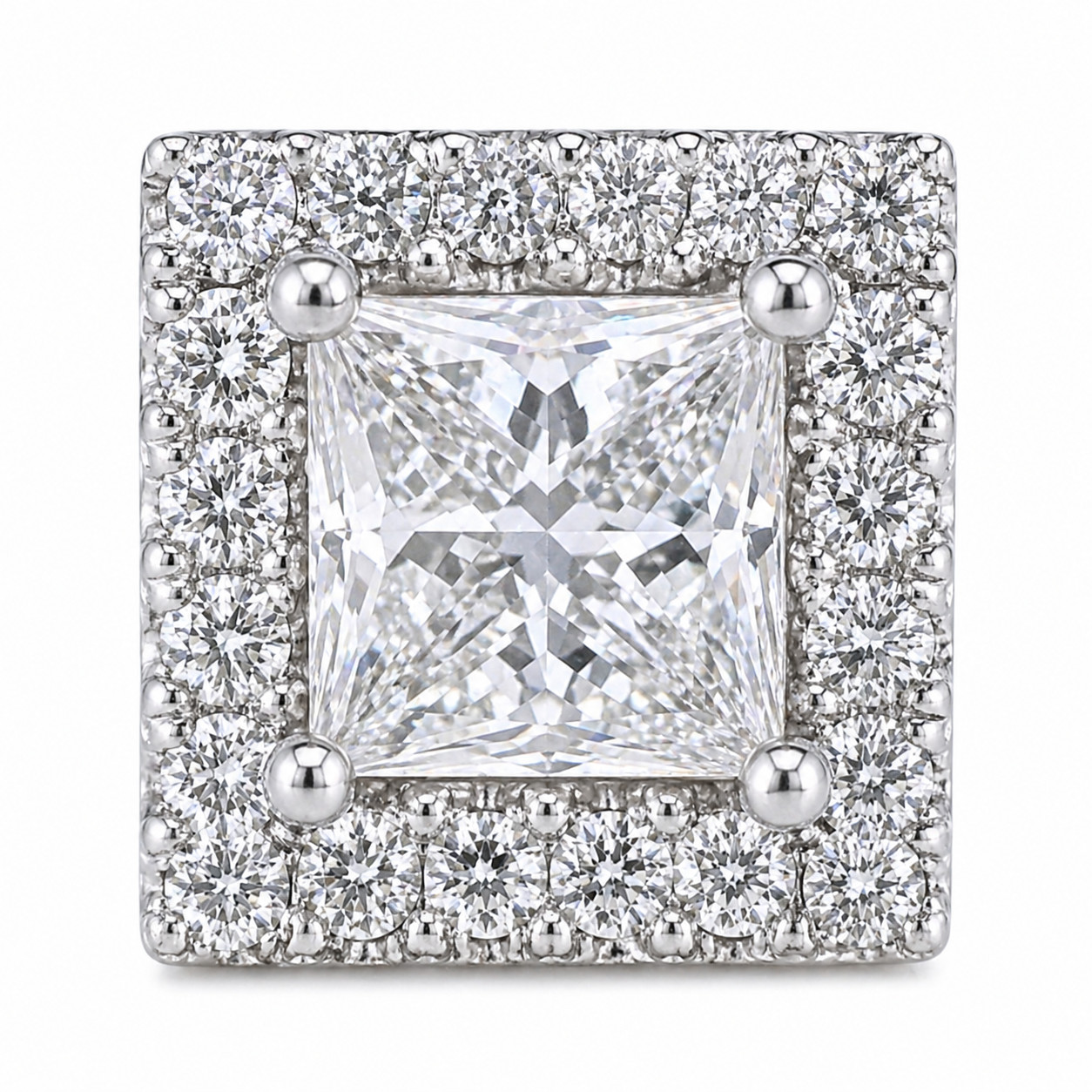 2.52 cttw Natural Diamond Princess Cut Halo Stud Earrings Solid 18K White