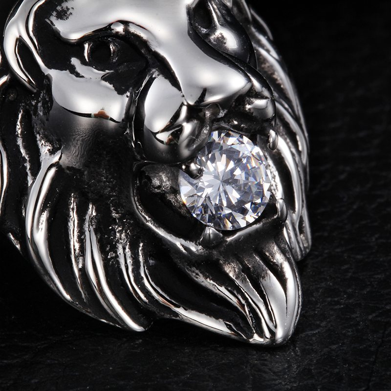 Mens Gift Stainless Steel Cool Lion Head CZ Charm Pendant Rope Necklace chain