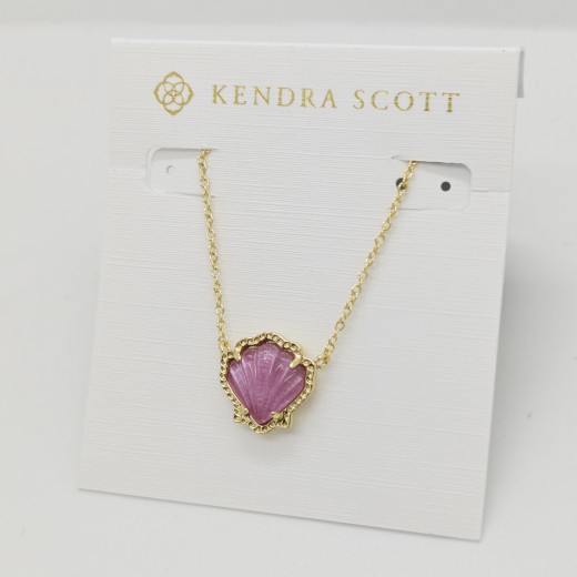 New Kendra Scott Brynne Gold Plated Short Pendant Necklace In Purple Shell