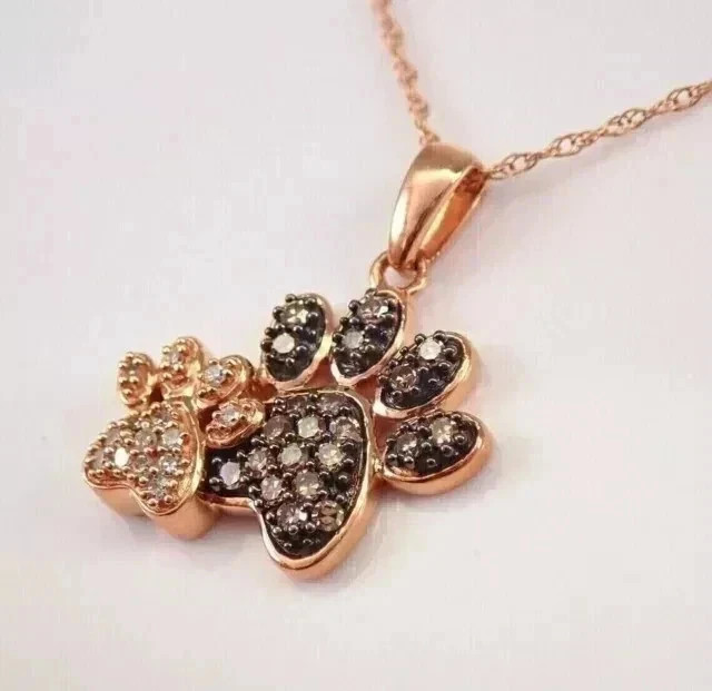 1Ct Round Cut Lab Created Brown Diamond Dog Paw Pendant 14K Rose Gold Plated