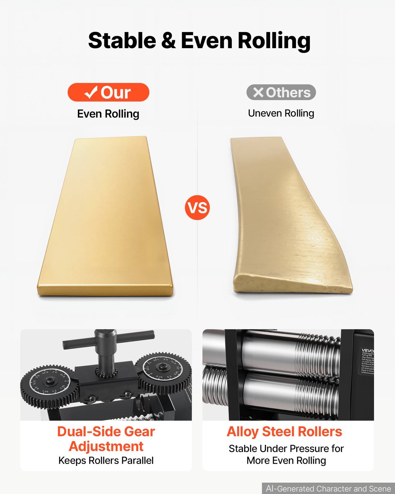 VEVOR Rolling Mill Jewelry Roller Mill 4-in-1 Round Flat Square and Half-Round
