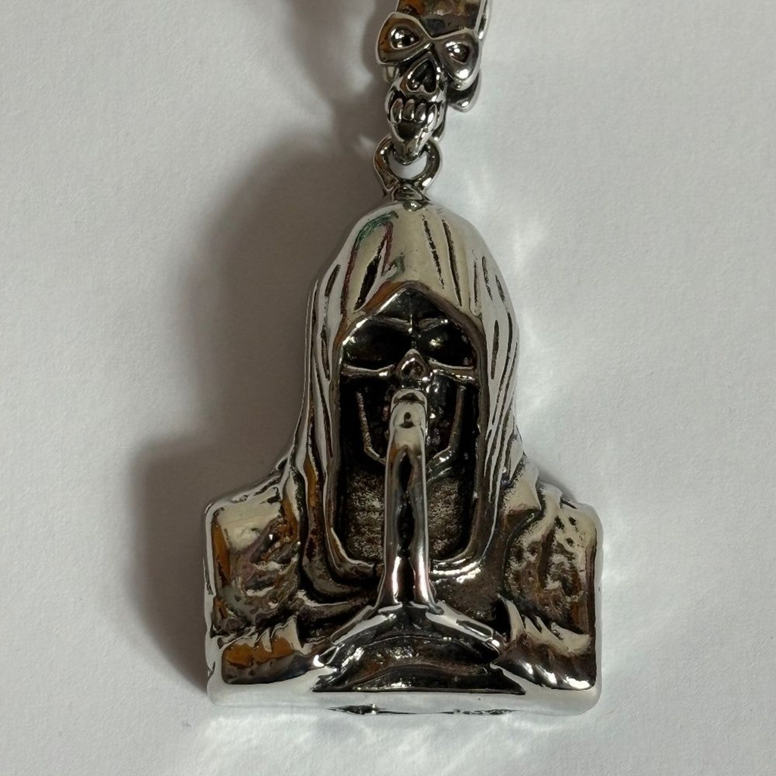 Grim Reaper Praying Hands Pendant Necklace 24″ Hell Demon Skull Death God