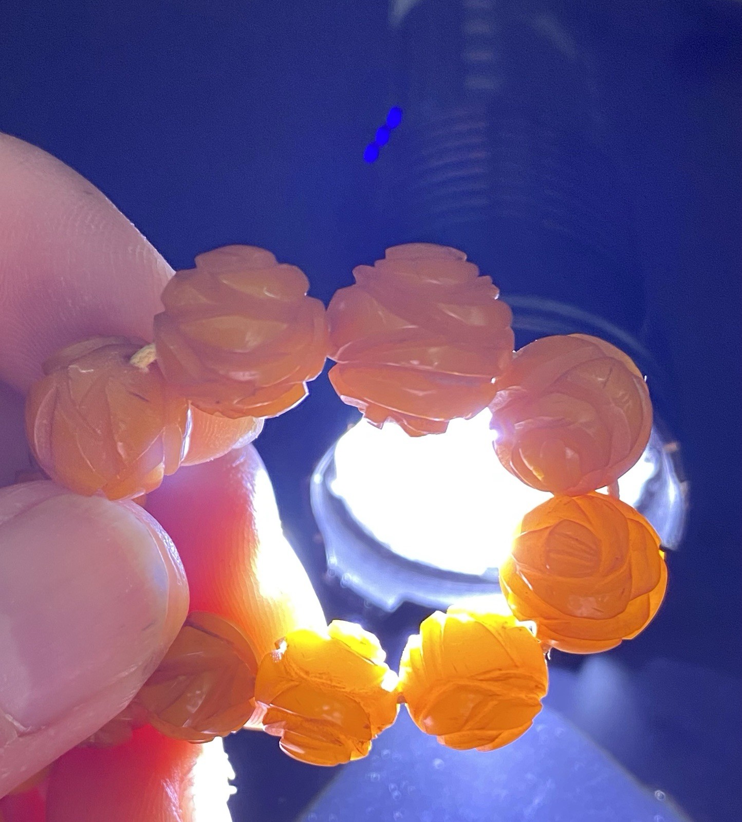 Carved Egg Yolk Butterscotch Amber Bakelite Graduated Bead 21″ Necklace 26.3g