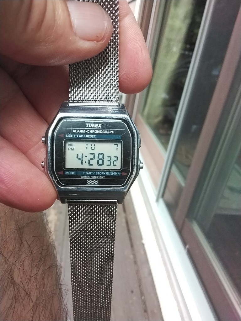 Timex Alarm Chronograph Digital Quartz Silver Mesh Band Rectangle Watch 34mm