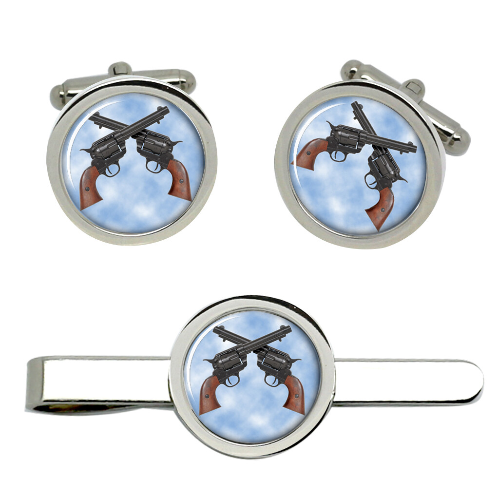 Colt 45 Peacemaker Cufflinks and Tie Clip Set