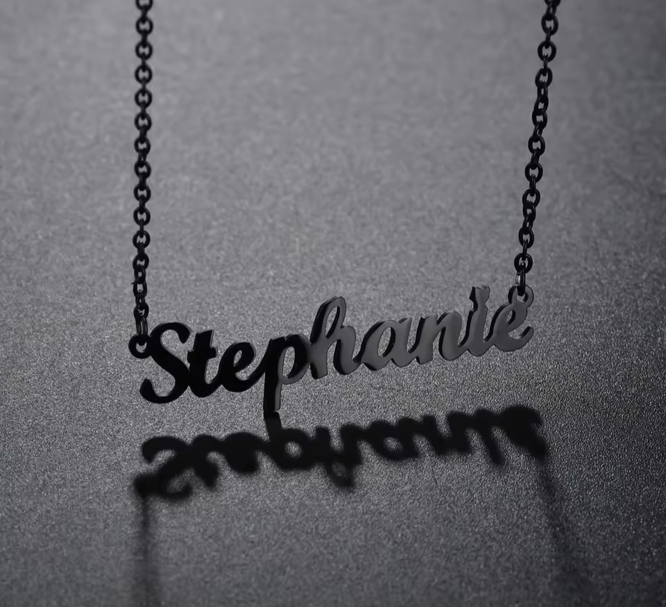 Customized Name Black Letters Color Pendant Necklace Link Chain Stainless Steel