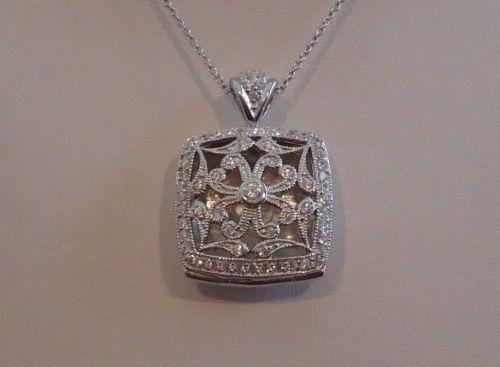 925 STERLING SILVER LOCKET HEART ACCENT PENDANT NECKLACE /SIZE 35MM BY 24MM