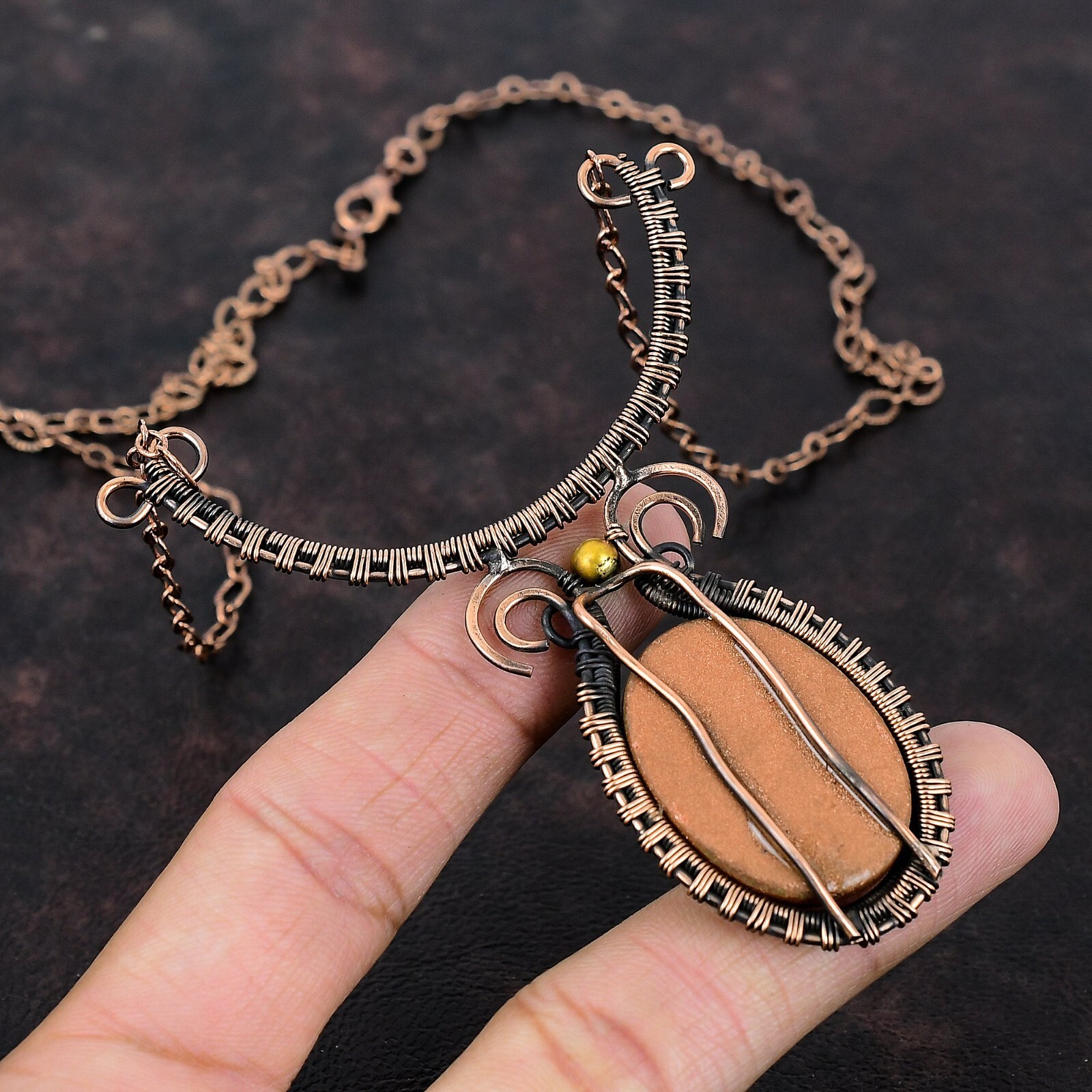 Sun Sitara Wire Wrapped Adjustable Necklace Handcrafted Copper Unique Gift 18.0″